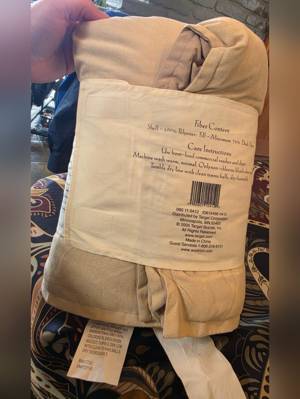 Woolrich Cream Tan Duck Down Comforter Faux Suede Throw 50x70 Nwt - Picture 7 of 8